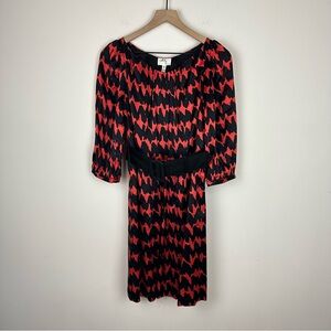 Milly 100% Silk Red Zig Zag Horizontal Stripe Belted Dress, 4